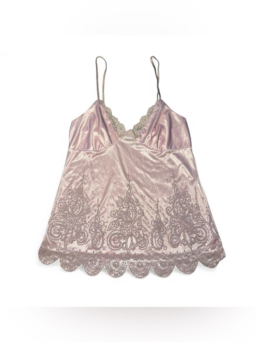 Vintage Y2K Fairycore festival unique Pink satin tank top w beaded dots medium🪐